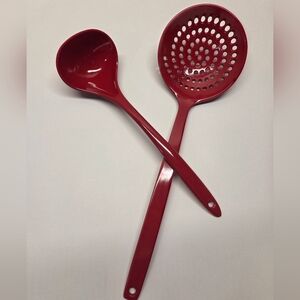 Gourmac Melamine Bold Red 12.5" Skimmer And 10.25" Soup Ladle Like New